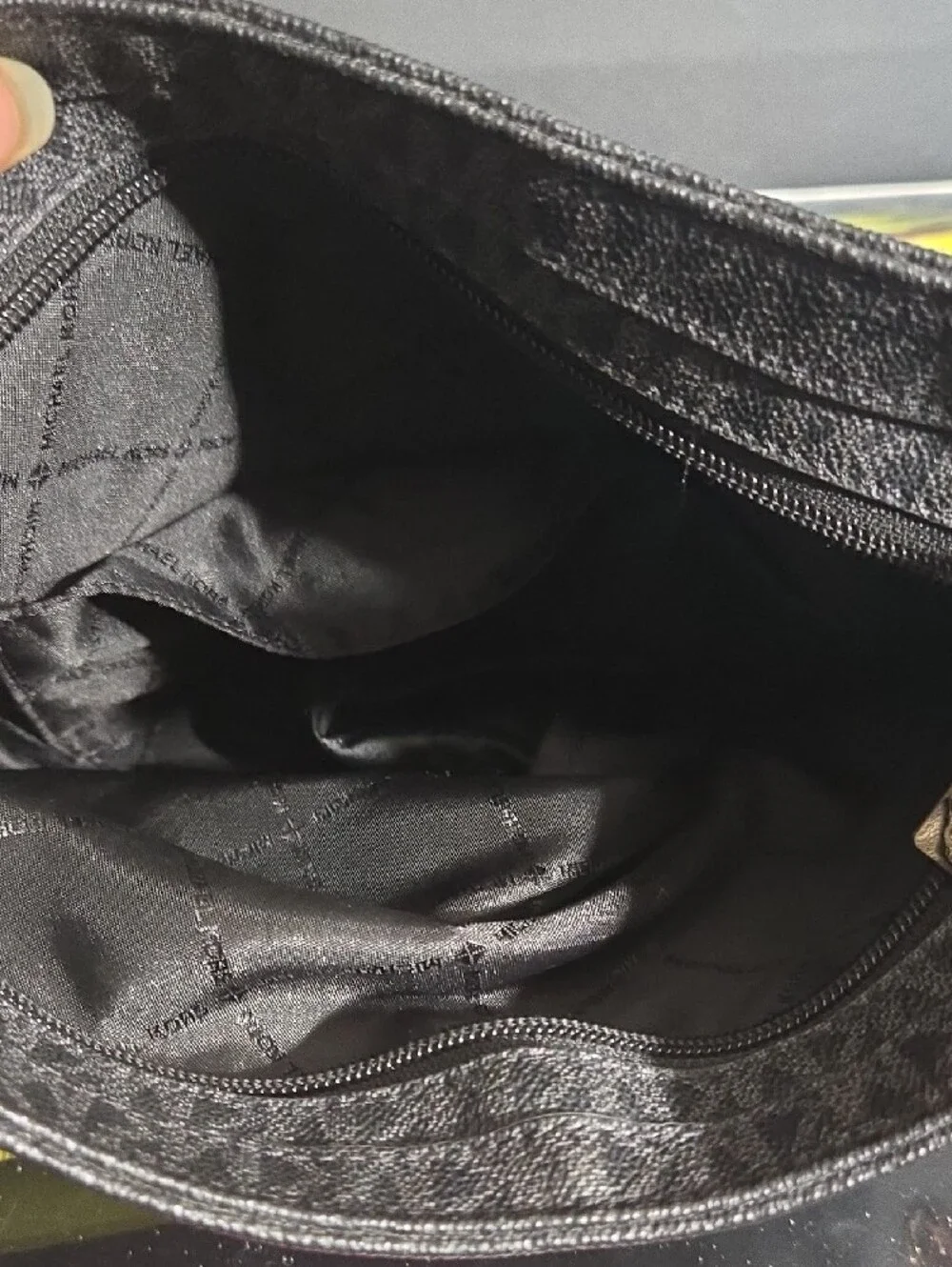 Michael Kors Black and Gold MK Monogram Crossbody Bag